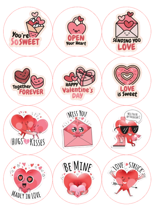 Valentines Day Edible Cupcake Topper Images *Pre-Cut*